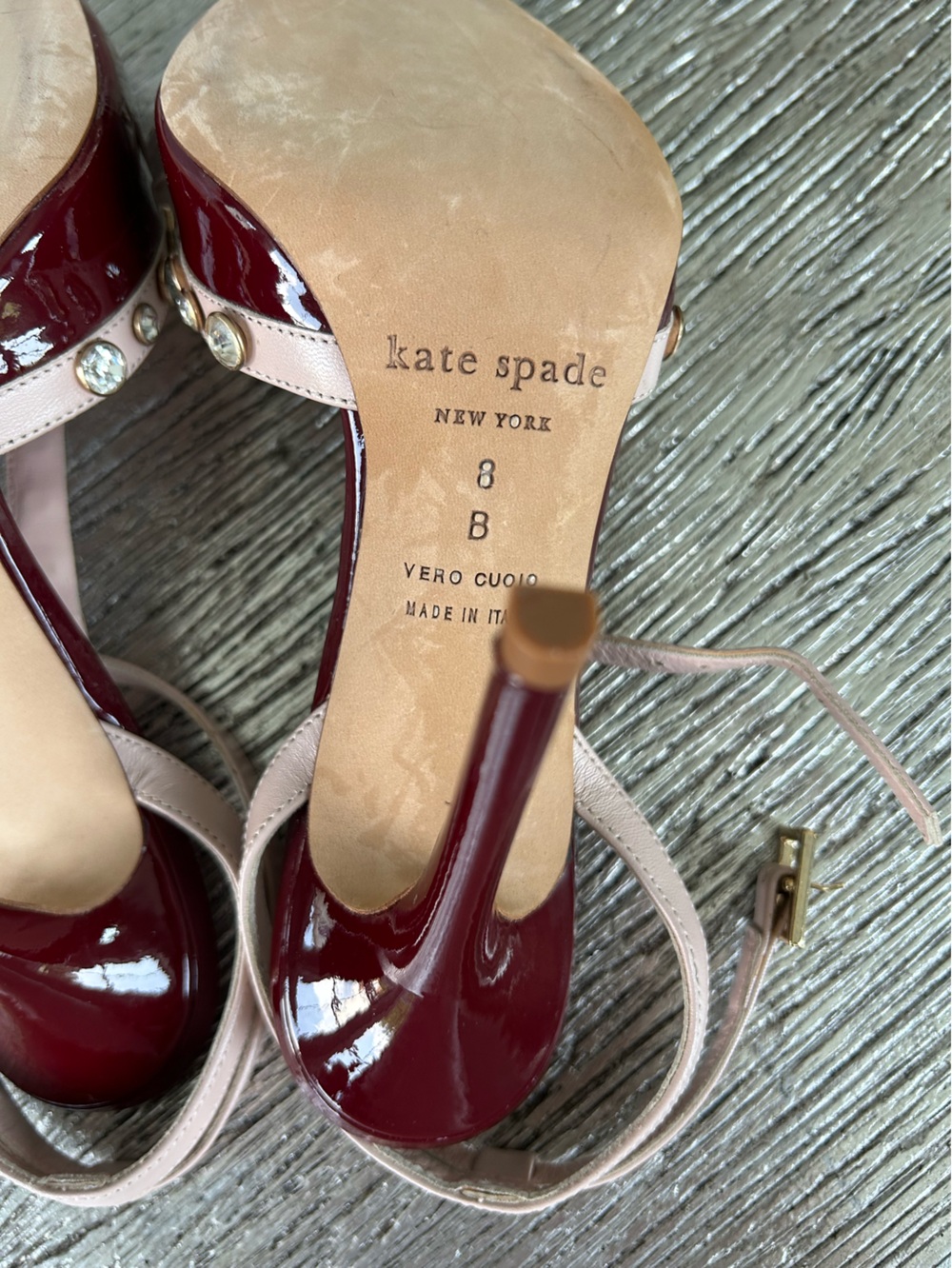 Kate Spade burgundy patent leather with light pink details with rhinestones - Picture 10 of 13